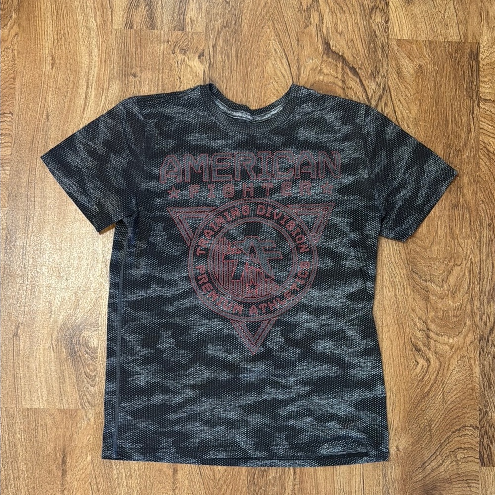 American Fighter Camouflage Black and Red T-Shirt. Youth Large.